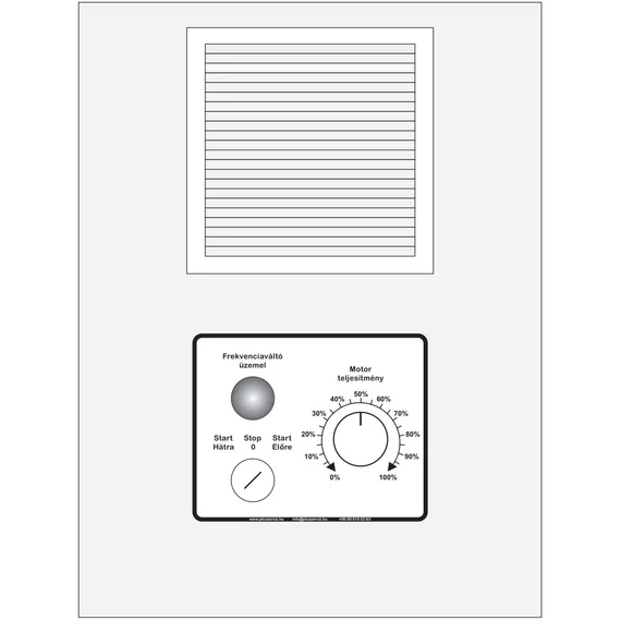 Frekvenciaváltó fém kapcsoló szekrénybe építve IP66, 400 x 300 x 200 mm ( 230V/2,2kW-ig, 400 V/4kW-ig), előlapra szerelt kapcsolókkal, visszajelző lámpákkal és potenciométerrel