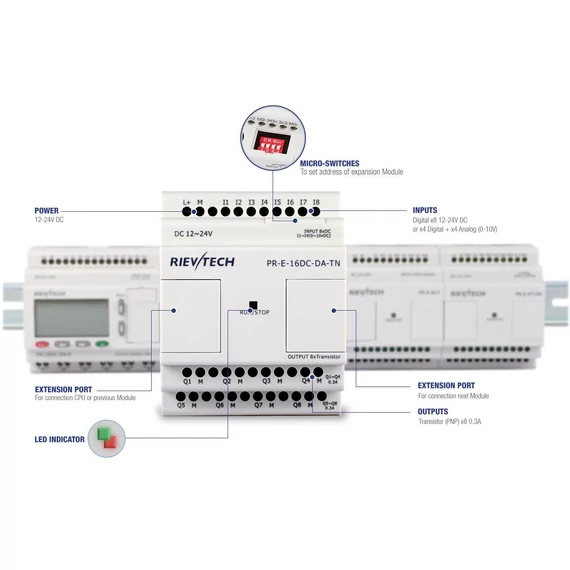 Rievtech PR-E-16DC-DA-TN Tranzisztoros bővítő modul